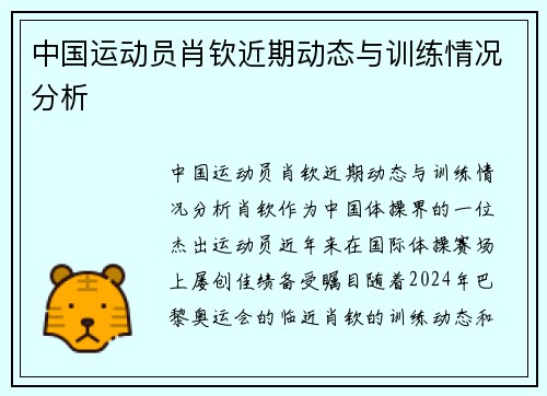 中国运动员肖钦近期动态与训练情况分析